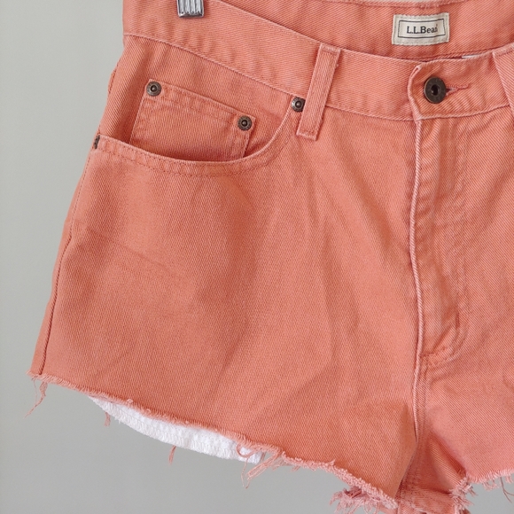 L.L. Bean High Waisted Jean Shorts Size 8 Coral Cutoffs - Picture 3 of 10